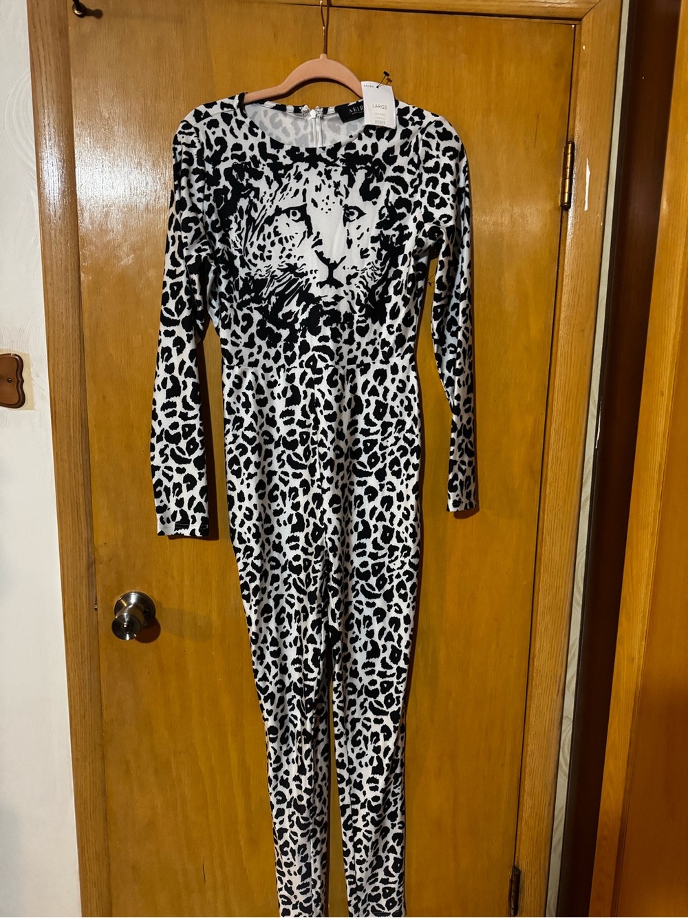 AKIRA Black & White Leopard Print Jumpsuit